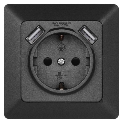 Kontaktligzda ar USB, 2,1 A maks., antracīta 