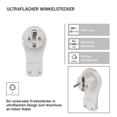 Winkelstecker für Verlängerungskabel, weiss