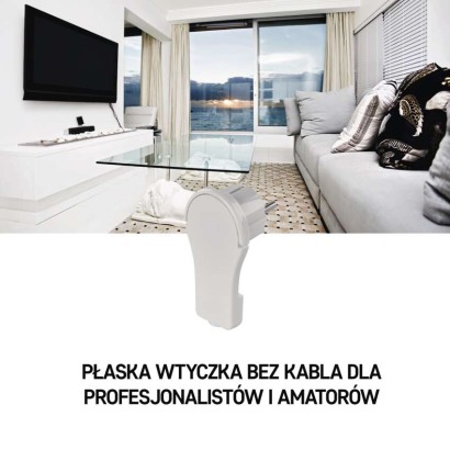 Wtyczka kątowa ultra płaska biała