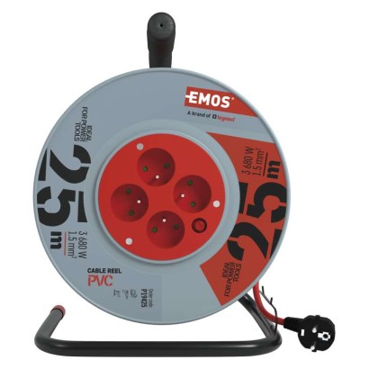 Przedłużacz bębnowy 25 m / 4 gniazda / czerwony / PVC / 230 V / 1,5 mm2