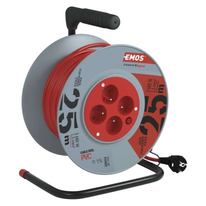 Przedłużacz bębnowy 25 m / 4 gniazda / czerwony / PVC / 230 V / 1,5 mm2