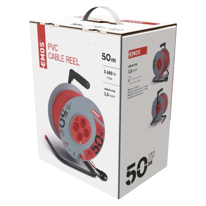 Przedłużacz bębnowy 50 m / 4 gniazda / czerwony / PVC / 230 V / 1,5 mm2