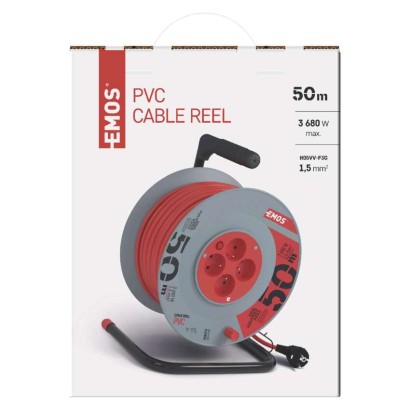 Przedłużacz bębnowy 50 m / 4 gniazda / czerwony / PVC / 230 V / 1,5 mm2