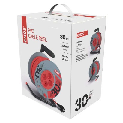 Przedłużacz bębnowy 30 m / 4 gniazda / czerwony / PVC / 230 V / 1 mm2
