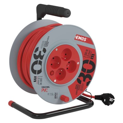 Przedłużacz bębnowy 30 m / 4 gniazda / czerwony / PVC / 230 V / 1 mm2