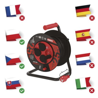 Vonkajší predlžovací kábel na bubne 25 m / 4 zás. / čierny / guma-neoprén / 230V / 2,5 mm2