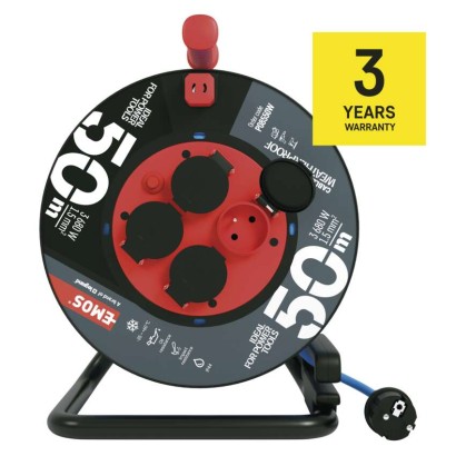 Przedłużacz zwijany mrozoodporny 50 m / 4 gniazda / niebieski / PVC / 230 V / 1,5 mm2