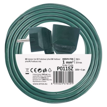 Przedłużacz 5 m / 1 gniazdo / zielony / PVC / 1 mm2
