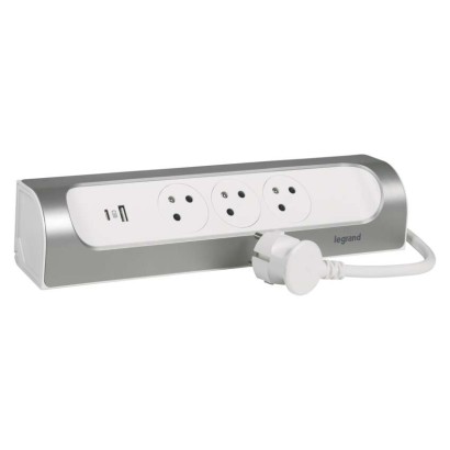 Legrand predlžovací kábel 1 m / 3 zásuvky / s USB / hliník-biela / PVC / 1,5 mm2