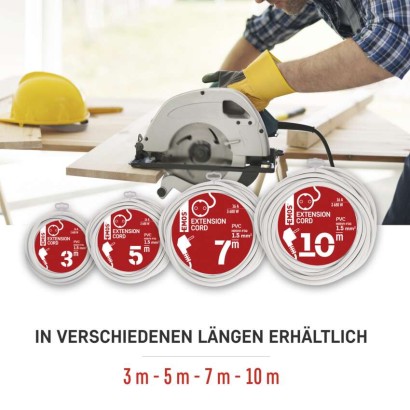 Verlängerungskabel 3 m / 1 Steckdose / weiß / PVC / 1,5 mm2