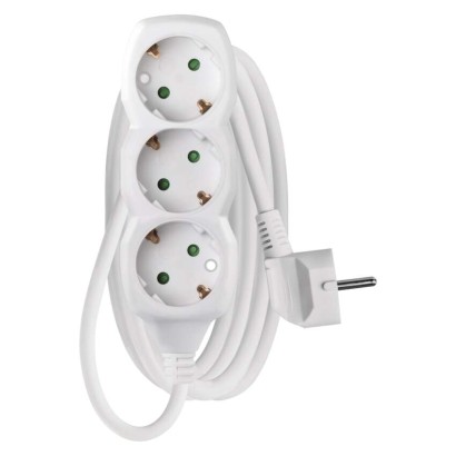 Pagarinātājs, 2 m / 3 kontaktligzdas / balts / PVH / 1 mm2