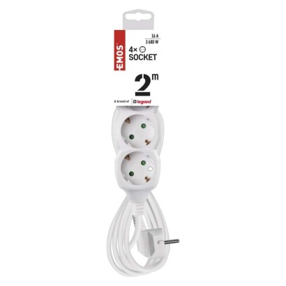 Hosszabbító 2 m  /  4 aljzat  /  fehér  /  PVC  /  1 mm2