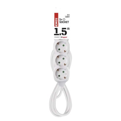 Pagarinātājs, 1,5 m / 5 kontaktligzdas / balts / PVH / 1 mm2 