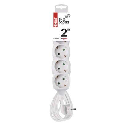 Hosszabbító 2 m  /  5 aljzat  /  fehér  /  PVC  /  1 mm2