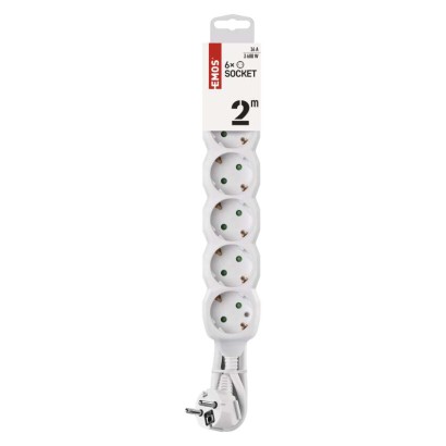 Pagarinātājs, 2 m / 6 kontaktligzdas / balts / PVH / 1 mm2