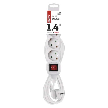 Podaljšek 1,4 m  /  4 vtičnic  /  beli  /  PVC  /  1 mm2