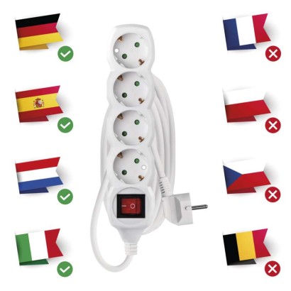 Podaljšek 3 m / 4 vtičnice / s stikalom / beli / PVC / 1,5 mm2