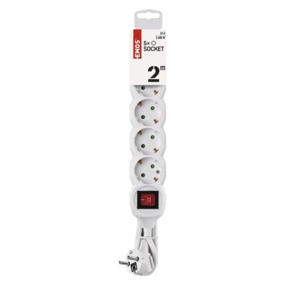 Podaljšek 2 m / 5 vtičnic / s stikalom / beli / PVC / 1 mm2