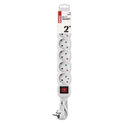 Podaljšek 2 m / 6 vtičnic / s stikalom / beli / PVC / 1 mm2