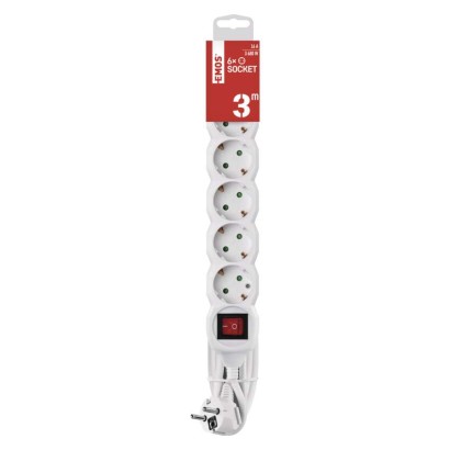 Hosszabbító 3 m / 6 aljzat / kapcsolós / fehér / PVC / 1,5 mm2
