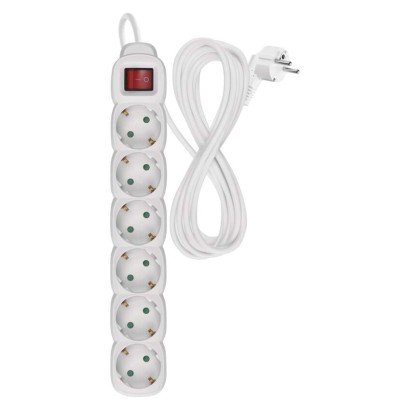Podaljšek 5 m / 6 vtičnic / s stikalom / beli / PVC / 1,5 mm2