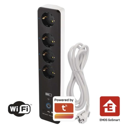 GoSmart Okos hosszabbító-elosztó 2 m/4 konnektorral/kapcs./PVC/USB-vel és wifivel/1,5 mm2