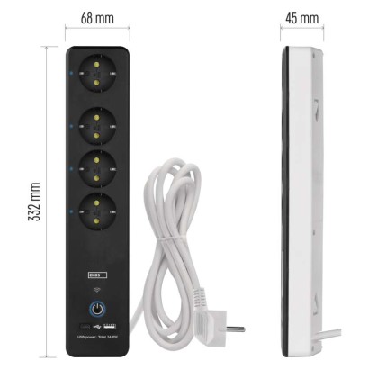 GoSmart Okos hosszabbító-elosztó 2 m/4 konnektorral/kapcs./PVC/USB-vel és wifivel/1,5 mm2