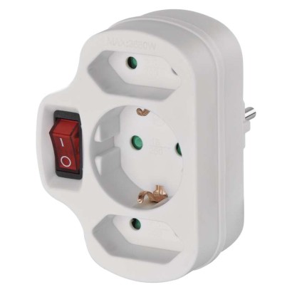 Mehrfachsteckdose, 2x Euro + 1x Schuko mit Schalter, weiss