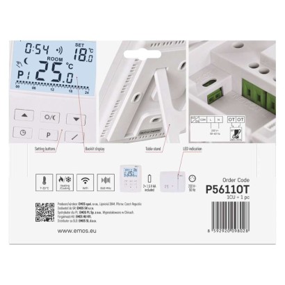 Termostat bezprzewodowy, pokojowy, programowalny z OpenTherm, P5611OT