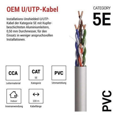 Datenkabel UTP CAT 5E PVC CCA, 100m