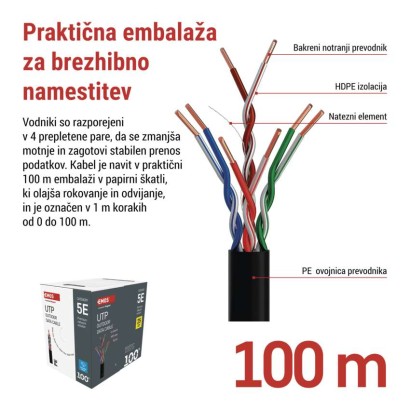 Kabel CAT5E UTP, outdoor, 100M