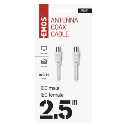 Antenas koaksiālais kabelis, ekranēts, 2,5 m, – taisns