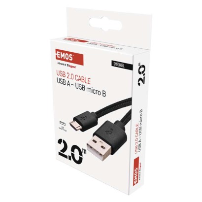 Kabel USB 2.0, wtyk A - micro B, ładowanie, transmisja danych, 2 m, czarny