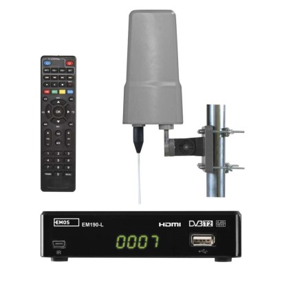 Zestaw dekoder DVB T2 + antena zewnętrzna EM-VO6