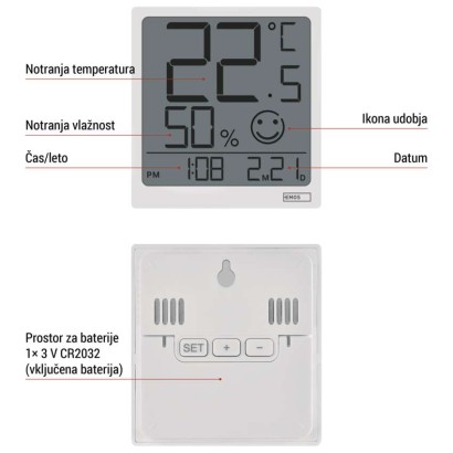 Digitalni termometer s hidrometrom, brezžični senzor, datum E0522
