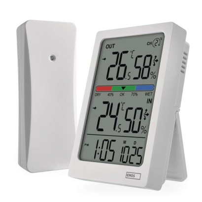Digitales Thermometer mit Hygrometer, Funk-Sensor, Wecker, Datum E0558W