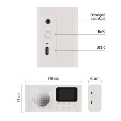 Hordozható rádió Bluetooth, DAB / DAB+ / FM, fehér színben
