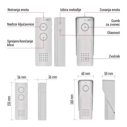 Brezžični komplet domačega avdio domofona H1087, 1 udeleženec
