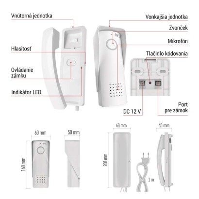 Bezdrôtová sada domáceho audio vrátnika H1088, 1 účastník