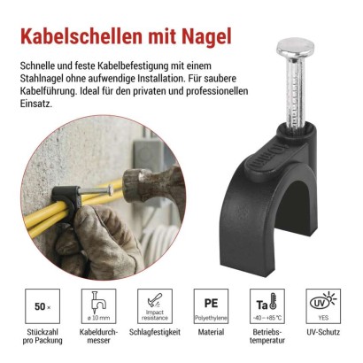 Kabelschelle 10 mm, schwarz, 50 Stk
