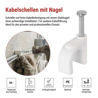 Kabelschelle 10 mm, weiss, 50 Stk