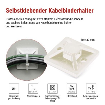 Selbstklebende Basis 30×30, weiss, 25 Stk