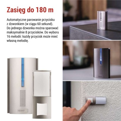 Dzwonek bezprzewodowy DC, 3× AA, repeater