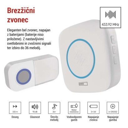 Brezžični hišni zvonec P5736, 3× AA