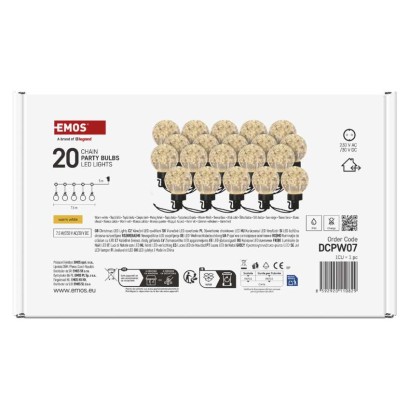 LED svetlobna veriga – 20x party lučke, 7,6 m, zunanja in notranja, topla bela