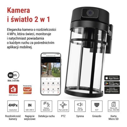 GoSmart Zewnętrzna kamera obrotowa IP-1300 LANTERN z WiFi i lampą, czarna