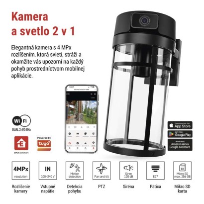 GoSmart Vonkajšia otočná kamera IP-1300 LANTERN s WiFi a svetlom, čierna