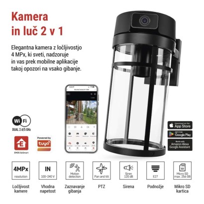 GoSmart Zunanja vrtljiva kamera in svetilo IP-1300 LANTERN, z WiFi, črna