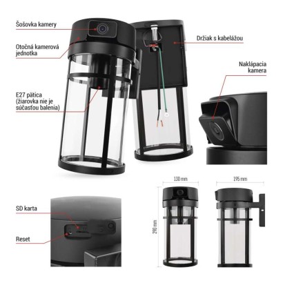 GoSmart Vonkajšia otočná kamera IP-1300 LANTERN s WiFi a svetlom, čierna
