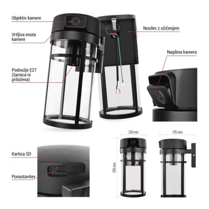 GoSmart Zunanja vrtljiva kamera in svetilo IP-1300 LANTERN, z WiFi, črna